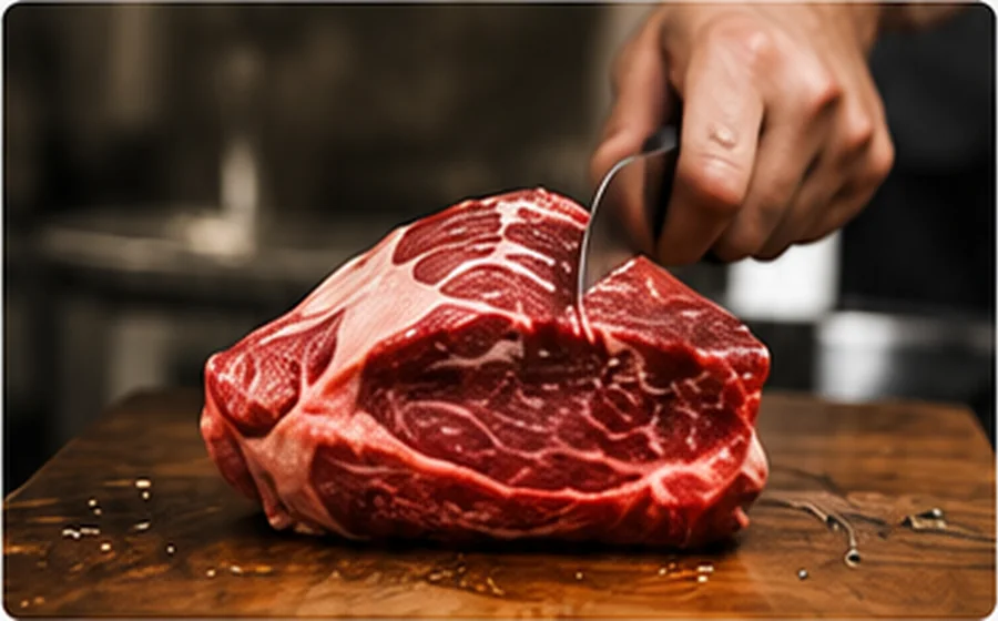 Preparación de un corte de carne sobre tabla