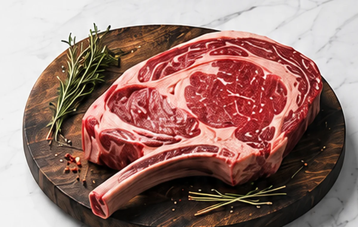 Corte de carne fresca sobre tabla de madera